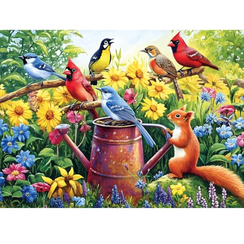 500 Piece Puzzles for Adults, Flowers Garden Puzzles, Birds Squirrels Jigsaw Puzzles 500 Pieces, Challenging Jigsaw Puzzles, Great for Birthday Party Gathering, Finished Size is 20.5 x 15 in - style: Bird