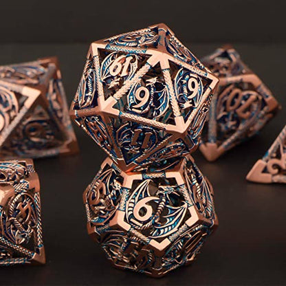 KERWELLSI Hollow DND Dice Set D&D with Gifts Box, 7pcs Polyhedral Metal D and D Dice for Role Playing Game, Dungeon Dragon Dice D20 D12 D10 D8 D6 D4 (Gold Blue) - color: Gold Blue