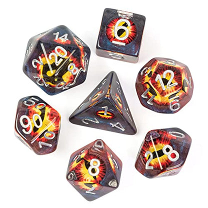 Cusdie 7-Die DND Dice, Polyhedral Dice Set Filled with Eyeball, for Role Playing Game D&D Dice (Brown Eyeball) - color: Brown Eyeball