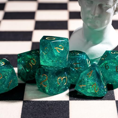 7PCS DND Dice Set,Transparent Sharp Edge Dice Set D&D RPG Polyhedral Die,for Dungeons and Dragons TTRPG Games Roleplaying Games,with Gift Box(Cyan) - color: Galaxy Cyan