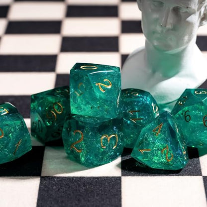 7PCS DND Dice Set,Transparent Sharp Edge Dice Set D&D RPG Polyhedral Die,for Dungeons and Dragons TTRPG Games Roleplaying Games,with Gift Box(Cyan) - color: Galaxy Cyan