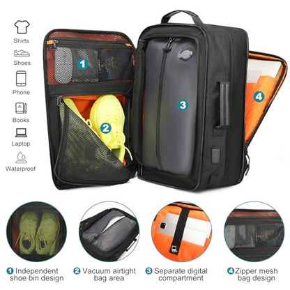 TANGCORLE Vacuum-Compressed Travel Backpack: Expandable, Airline-Approved Laptop Backpack—Unisex Business Backpack - color: Black-a45l