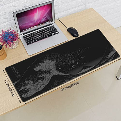 Wave Off Kanagawa Mouse Pad XL Extended Desk Mat, Computer Mousepad | Japanese The Great Wave Off Kanagawa Non Slip Rubber, Base Stitched Edge, Gaming Pc Large Mice Pad 31.5 x 11.8 Inch - color: Black11
