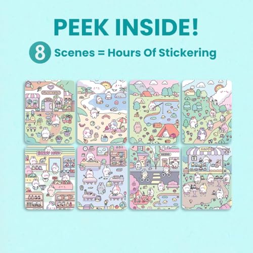 Life of Cute Bunnies 300+ Kids Sticker Book by Cupkin Toddler Airplane Travel Coloring Book, Easter Basket Stuffer, Road Trip Essentials, 8 Coloring Pages 8 Side by Side Scenes for Ages 2–8 Years - color: Bunnies