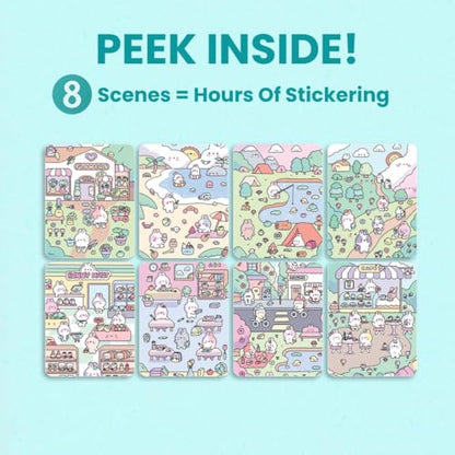 Life of Cute Bunnies 300+ Kids Sticker Book by Cupkin Toddler Airplane Travel Coloring Book, Easter Basket Stuffer, Road Trip Essentials, 8 Coloring Pages 8 Side by Side Scenes for Ages 2–8 Years - color: Bunnies