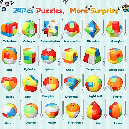 Syhood 24 Pieces Brain Teaser Puzzles for Adults Mind Game Toys Set, 3D Plastic Unlock Interlock Puzzle, Cube, Ball, Barrel, Interlocking Sensory Educational Toys for Mind, Iq, Logic Test