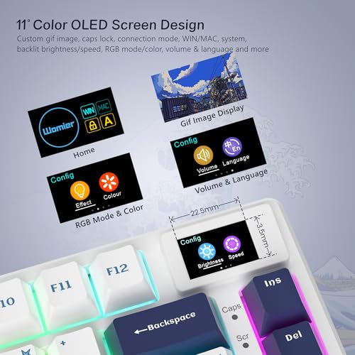 Womier SK80 75% Keyboard with Color Multimedia Display Gaming Keyboard | Creamy Sound Mechanical Wired Hot Swappable Gasket RGB Custom Key board, Pre-lubed Stabilizer for Mac/Win, White Kanagawa - color: Kanagaa White