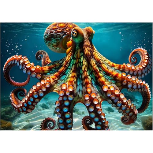 Rocorose Octopus Puzzles for Adults 1000 Pieces, Deep Blue Sea Ocean Exploration Theme Jigsaw Puzzle, Nature Marine Artwork Challenging Family Activity Puzzle Game - color: Octopus