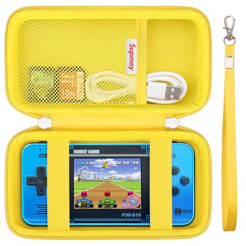 Supmay Carrying Case Compatible with WELLST·G/ for GuaiyeyeAP Handheld Game for Kids -Preloaded 220 Retro Video Games, Portable Gaming Player Storage Holder Travel Bag with Mesh Pocket, Yellow - color: Yellow