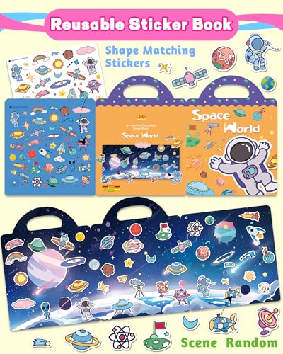 Walenced Reusable Sticker Book for Toddlers, Travel Stickers for Kids, Toddler Craft Activities Toys, Birthday Gifts for Boys & Girls - style: Space