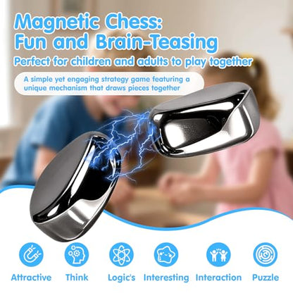 Magnet Game with 32 Stones, Magnetic Chess Game with String, for Family & Party & Travel & Camping, Puzzle Strategy Games