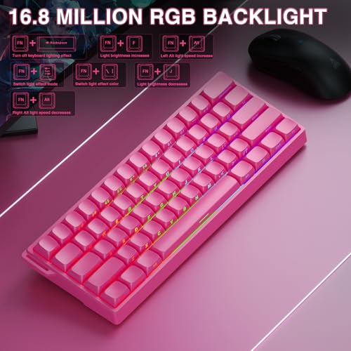 AULA WIN60 HE PRO 60% Mechanical Gaming Keyboard Wired, Magnetic Switch Hot Swappable, Adjustable Actuation Rapid Trigger Mode, 8000Hz Polling Rate, RGB Small Keyboard 60 Percent Compact Design for PC - color: Rose Pink, size: Pro Version