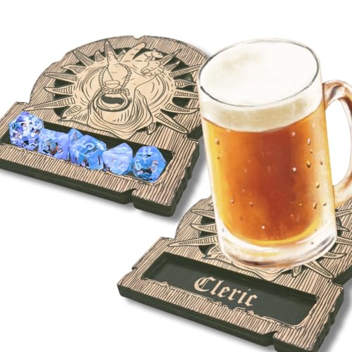 Dungeons and Dragons Dice Tray Coaster - DND Accessories - D&D Game Room Decor - Cute Wood Drink Coasters - Dungeons and Dragons Starter Set Gift - DND Miniatures Dice Tower - Set of 1 Cleric Class - color: Cleric