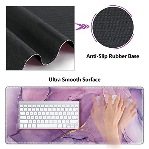 AIMSA Large Gaming Mouse Pad Set, Keyboard Wrist Rest Support Mouse Pad, Ergonomic Memory Foam Multifunctional Extended Desk Mat 35x15.7in Anti-Slip Rubber Base for Office Home, Purple Marble - color: Purple Marble