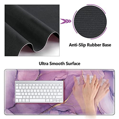 AIMSA Large Gaming Mouse Pad Set, Keyboard Wrist Rest Support Mouse Pad, Ergonomic Memory Foam Multifunctional Extended Desk Mat 35x15.7in Anti-Slip Rubber Base for Office Home, Purple Marble - color: Purple Marble