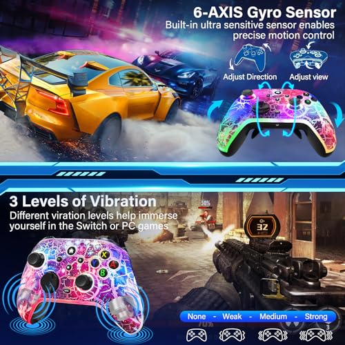 Switch Controllers for Nitendo Switch/Lite/OLED, 1200mAh Wireless Switch Pro Controller, 10 Colors Light & Cool Nebula Design, Switch Turbo controller with Vibration/Motion Control/Turbo/Gyro/Wake up - color: Multi
