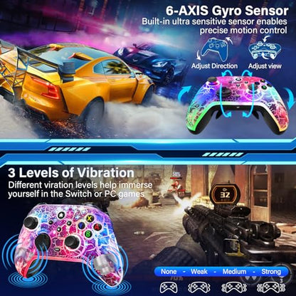Switch Controllers for Nitendo Switch/Lite/OLED, 1200mAh Wireless Switch Pro Controller, 10 Colors Light & Cool Nebula Design, Switch Turbo controller with Vibration/Motion Control/Turbo/Gyro/Wake up - color: Multi