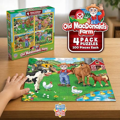 MasterPieces – Jigsaw Puzzle Set for Kids 6+ Years, 4-Pack of 100 Pieces, Educational and Fun Game, Old Macdonald’s Farm Collection, Gift Idea for Children, 8" x 10" - style: Old MacDonald's Farm