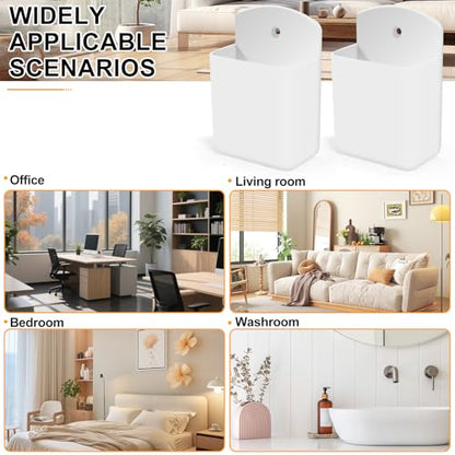2 PCS Self Adhesive Remote Holder Wall Mount Control Holders | Small Wall Mounted TV Remote Bracket Air Conditioner and Pen Organizers and Accessories for Home Office School (White) - color: White