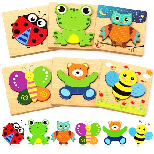 Bekayshad Wooden Puzzles for Toddlers 1-3, Montessori Toys for 1 2 Year Old | Toddler Puzzles, 1 2 Year Old Boy Girl Birthday Gifts, 6 Pack Animal Shape Jigsaw Puzzles, Learning Educational Preschool Toy - color: 6pcs