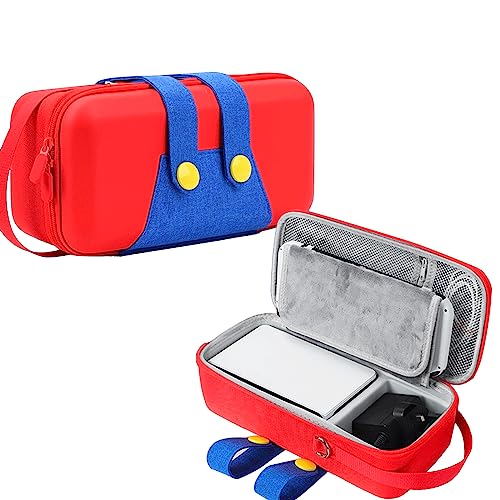 QUBAMG Switch Dock Case Compatible with Nintendo Switch & Switch OLED, Fit Joy-Con,AC Adapter, Adjustable Stand & Game Cartridges,Portable Travel Case with Zipper Hard Shell for Switch Console Pro - color: Red+Black