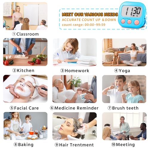 Timer for Kids Teachers Supplies Digital Kitchen Timers for Cooking Large Magnetic Classroom Timer 2Pack-Blue Pink - color: Blue Pink