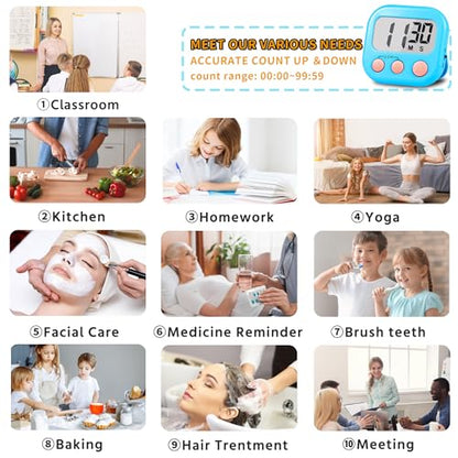 Timer for Kids Teachers Supplies Digital Kitchen Timers for Cooking Large Magnetic Classroom Timer 2Pack-Blue Pink - color: Blue Pink