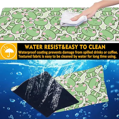 Kawaii Frog Gaming Mouse Pad,Green Cute Desk Mat,31.5""X15.7"" Large Desk Pad with Stitched Edge Non-Slip Base Keyboard Big Mouse Pad for Office Home Work Gaming, WDQ-D09 - color: Cartoon Cute Frog