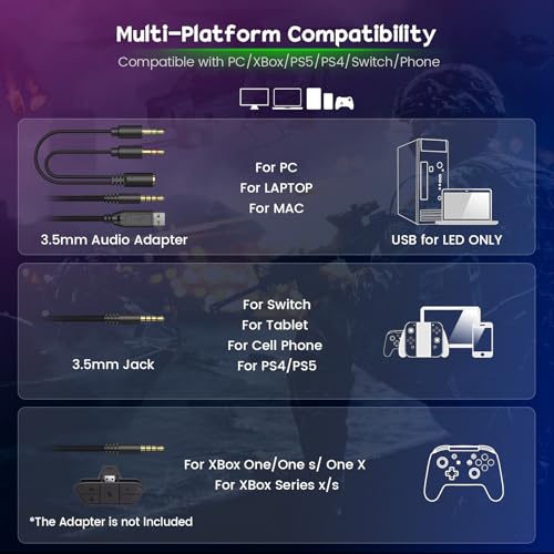 WESEARY Xbox, PS5, PS4, 스위치, PC, 모바일, 서라운드 사운드 게이밍 헤드폰용 유선 게이밍 헤드셋, ENC 노이즈 캔슬링 마이크, Atari 2600 액세서리용 50mm 드라이버, 소프트 메모리 폼 이어컵 | ENC 노이즈 캔슬링 마이크가 있는 게이밍 헤드폰, Atari 2600 액세서리용 50mm 드라이버, 소프트 메모리 폼 이어컵