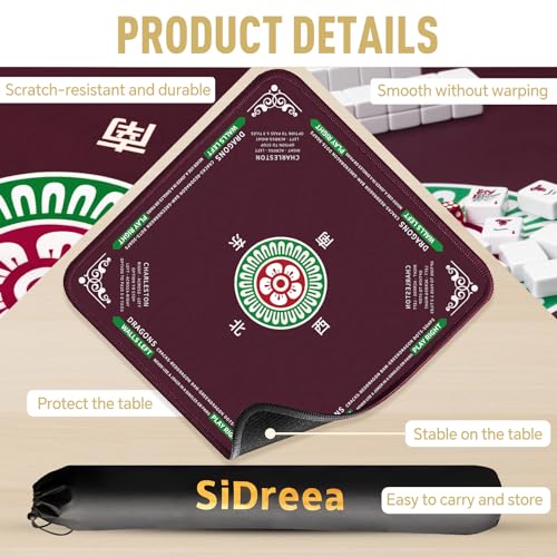 Mahjong Mat 32.4” x 32.4”, 3mm Thick Non-Slip Rubber Back Mahjong Table Mat, Noise Reduction Waterproof Mahjong Game Mat for Table, Mahjong Tile Mat for Cards, Dominoes & Board Games - color: Wine Red