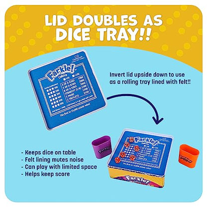 Farkle Deluxe Dice Games Set Includes 36 Colorful Dice, 6 Rolling Cups, Rolling Tray, and Score Sheets The Classic Push-Your-Luck Dice Game - style: Deluxe