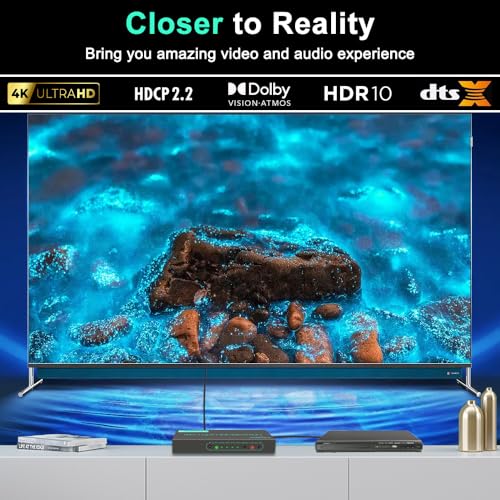SkycropHD 4K@60Hz HDMI Switch, 5 in 1 Out HDMI 2.0 Switcher with Remote Support Auto Switch, HDR10, Dolby Vision, Dolby Atmos, 18Gbps, CEC