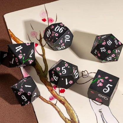 UDIXI Black Metal Dice Set D&D, 7PCS Flower Metal DND Dice Set for RPG | Pink Flower, Metal Case Packaging, Heavy Metal Dice, D&D Gift, for Dungeons and Dragons Role Playing Games Tabletop Games - color: Black-white
