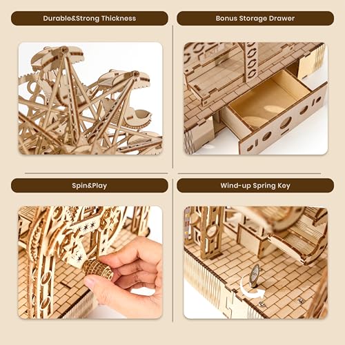 3D Wooden Puzzles for Adults: 3D Puzzle Light-Up Ferris Wheel with Music Box - 222psc Wooden Puzzles Model Building Kits Fun Gifts for Adult with Storage Box - Hobbies for Men Women（Large）