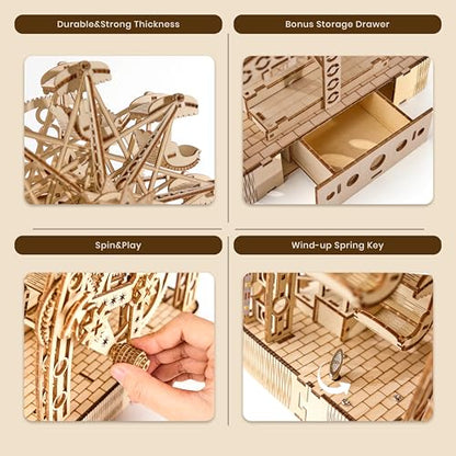 3D Wooden Puzzles for Adults: 3D Puzzle Light-Up Ferris Wheel with Music Box - 222psc Wooden Puzzles Model Building Kits Fun Gifts for Adult with Storage Box - Hobbies for Men Women（Large）