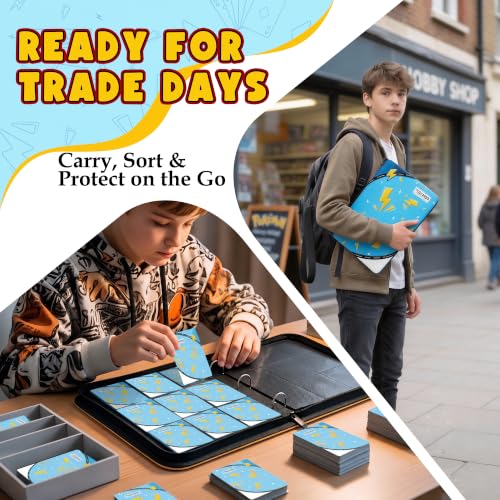 Card Binder for Pokemon Cards, 9 Pocket Trading Card Binder Holds 900 Cards with 50 Removable Sleeves, 3 Ring Zipper Card Holder Album Book Case for TCG, MTG, Sports Cards Collection, Boys Girls - color: Blue