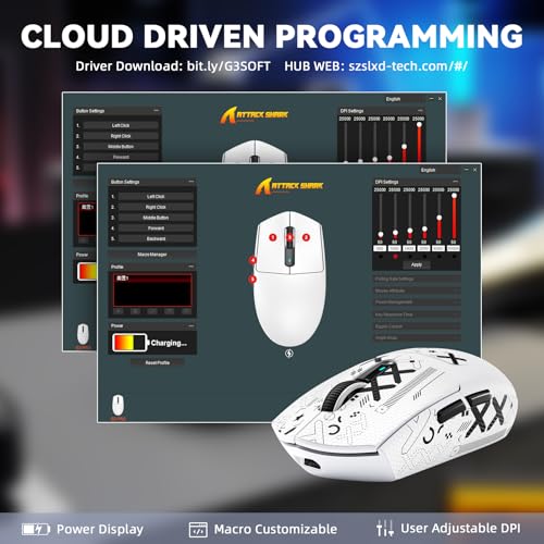 MAMBASNAKE ATTACK SHARK G3PRO Wireless Gaming Mouse with RGB Magnetic Charging Dock,Tri-Mode-2.4G/USB-C Wired/BT, 25K DPI,PAW3311 Optical Sensor,59g Ultra Lightweight,Slip Grip Tape for PC/Mac(White) - color: White & Griptape
