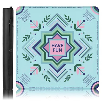 Britimes Mahjong Mat with Black Carrying Bag,31.5"x31.5", Geometric Boho | Floral Non-Slip Noise Reduction Gaming Mat Rubber Multi Purpose Game Table Cover for Mahjong Card Dominoes Board Tile Games - color: Blue-green