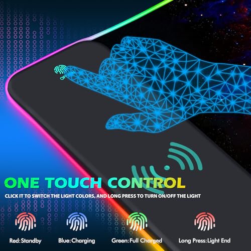 ToLuLu RGB Wireless Charging Gaming Mouse Pad, 7.5/10/15W 10 Light Modes LED Mouse Pad Computer Keyboard Mat Mousepad, 800x300x4MM Extended Large Desk Pad Desk Mat for Gamer, Red Blue Galaxy - color: Red Blue Galaxy