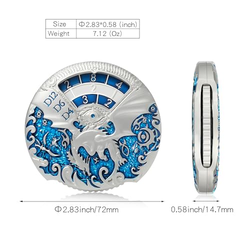 DND Dice DNDND Dragon Roulette Spinner D&D Dice 7-in-1 Spinner Metal DND Dice Set with Luxurious Gift Box for Dungeons and Dragon and Tabletop Game (Silver with Blue) - color: Dragon Silver Blue