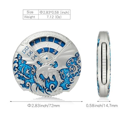 DND Dice DNDND Dragon Roulette Spinner D&D Dice 7-in-1 Spinner Metal DND Dice Set with Luxurious Gift Box for Dungeons and Dragon and Tabletop Game (Silver with Blue) - color: Dragon Silver Blue