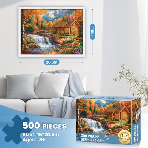 500 Pieces Puzzles for Adults,Alpine Serenity Jigsaw Puzzles,Fall Landscape Nature Puzzles 500 Pieces,Autumn Mountain Puzzle,Challenging Family Activity Great Gift Idea for Family Friends,20.5 X 15 in - style: 500P Alpine Serenity