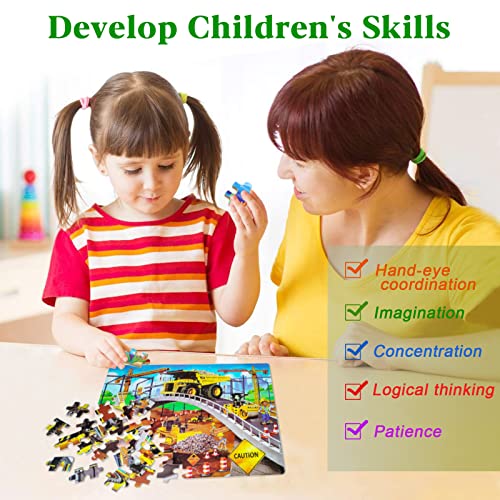 LELEMON Puzzles for Kids Ages 4-8,Construction Site 100 Piece Puzzles for Kids,Educational Kids Puzzles Jigsaw Puzzles in a Metal Box,Children 100 Piece Puzzle Games Puzzle Toys for Girls and Boys | Construction Site Kids Puzzles Jigsaw Puzzles for Kids A