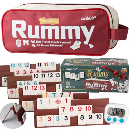 Smilejoy Rummy Cube 6 Player Edition,160 Tiles with Travel Canvas Bag | Large color numbered melmine tiles, 6 playing racks, 4 joker, Timer, carry bag,Travel tile game for Festival Gift choice - size: Large (2-6 player)