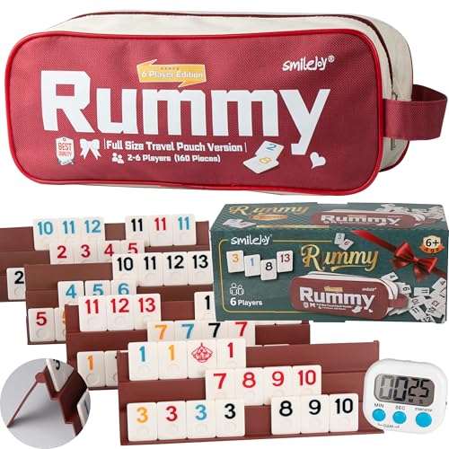 Smilejoy Rummy Cube 6 Player Edition,160 Tiles with Travel Canvas Bag | Large color numbered melmine tiles, 6 playing racks, 4 joker, Timer, carry bag,Travel tile game for Festival Gift choice - size: Large (2-6 player)