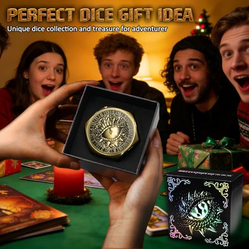 ZHOORQI 8-in-1 DND Dice Set – Metal Spinner Dice with Dual D20, 3D Monster Engravings & Smooth Spinning – Perfect for TTRPG, D and D Dungeons and Dragons Gifts (Bronze) - color: Bronze