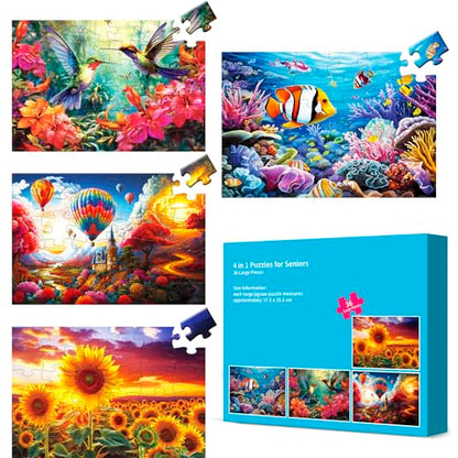 4 Packs Large Piece Puzzle for Seniors - Dementia 36 Pieces Puzzles for Elderly Adults,Alzheimer Puzzles Memory Cognitive Games for Elderly Seniors with 4 Storage Bags - style: 4 Pack 36 Large Piece