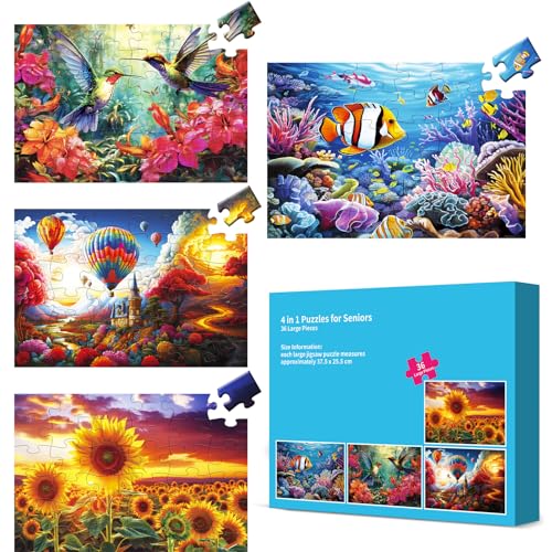 4 Packs Large Piece Puzzle for Seniors - Dementia 36 Pieces Puzzles for Elderly Adults,Alzheimer Puzzles Memory Cognitive Games for Elderly Seniors with 4 Storage Bags - style: 4 Pack 36 Large Piece