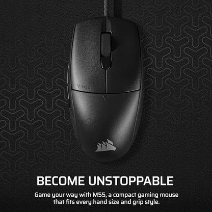 Corsair M55 Wired Lightweight FPS Gaming Mouse – 16,000 DPI – Six Programmable Buttons – Textured Side Grips – Black - color: Black, style: Wired