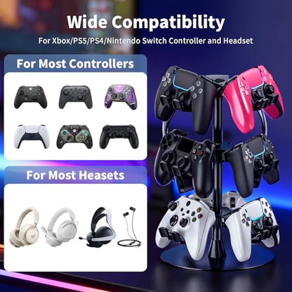Controller Holder Stand 4 Tiers for Desk, Aluminum Alloy Rotatable Gaming Headset Stand for PS5/PS4/Xbox/Switch2/PS Controller/Headphone Holder for 12 Packs Controller - size: 4 Tiers